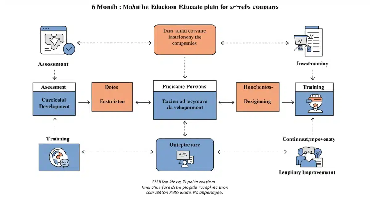 Flowchart depicting a 6-month MedTech data privacy education plan.