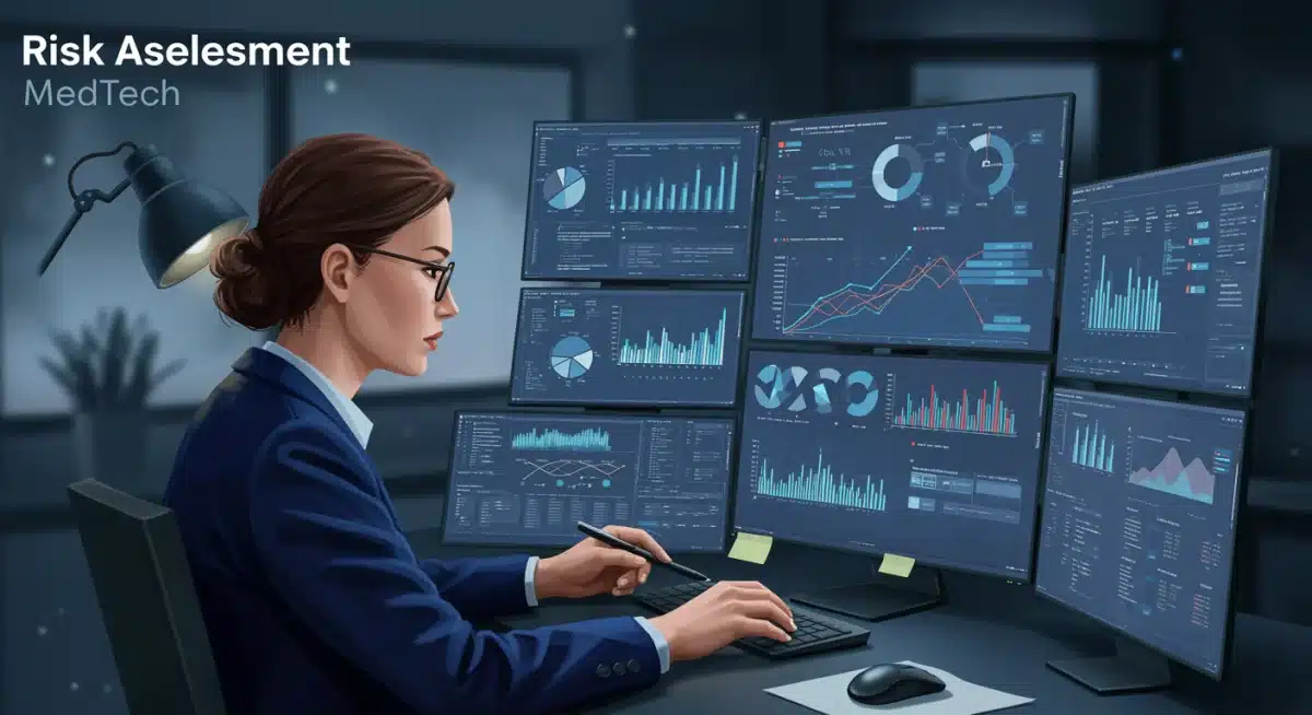 Financial analyst performing risk assessment in MedTech