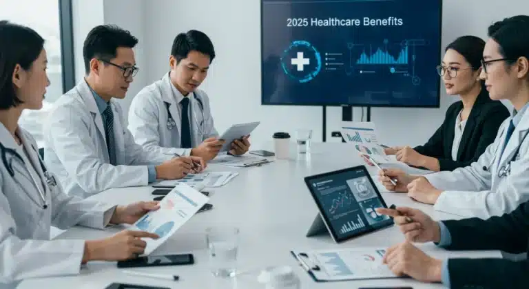 Professionals analyzing MedTech benefit updates for 2025 healthcare planning.