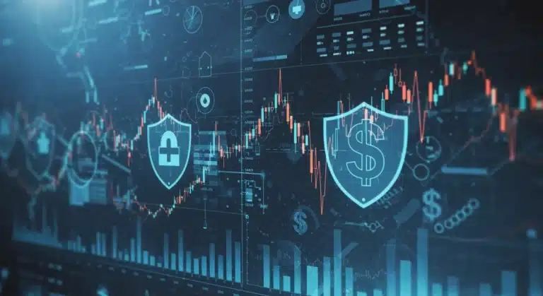 MedTech finance risk management dashboard with protective overlays