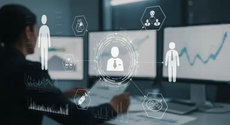 Digital health interface with investment charts, symbolizing telehealth's impact on MedTech finance.