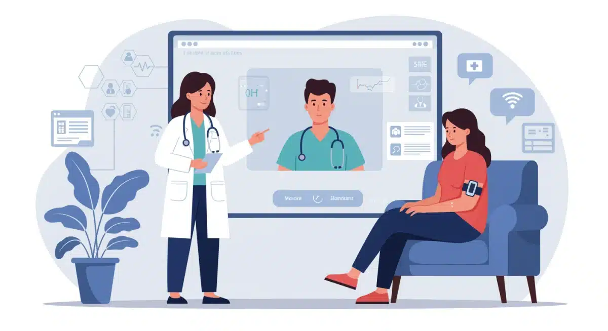 Telehealth consultation showing remote monitoring and personalized care.