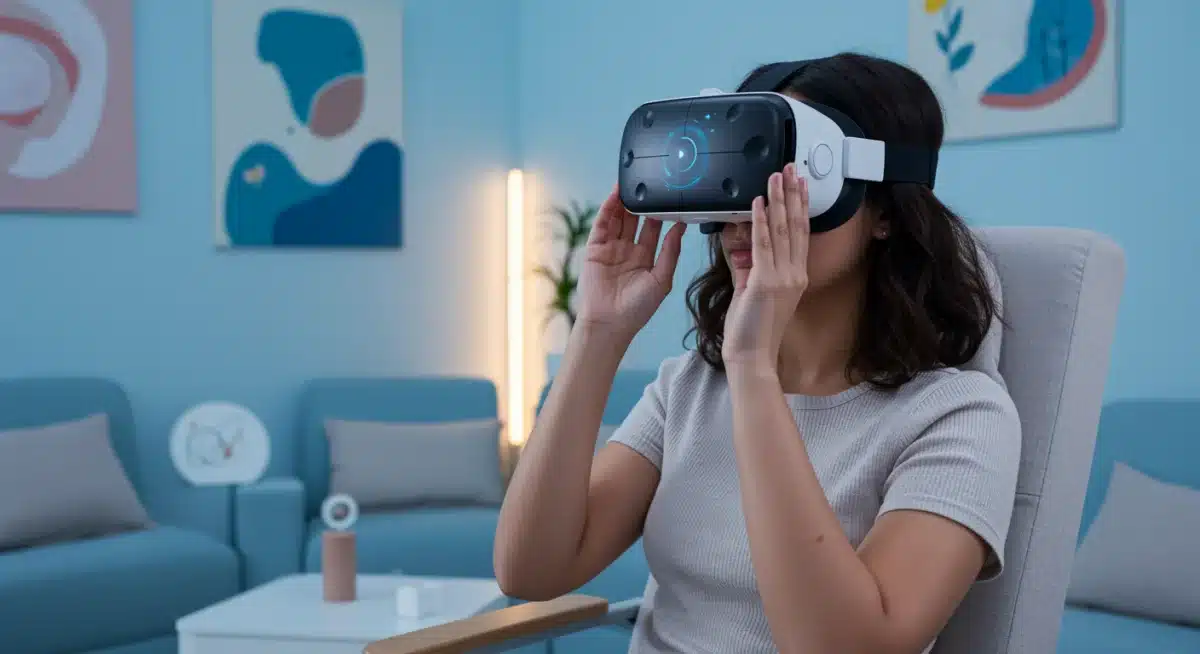 Individual engaging in virtual reality therapy for mental wellness