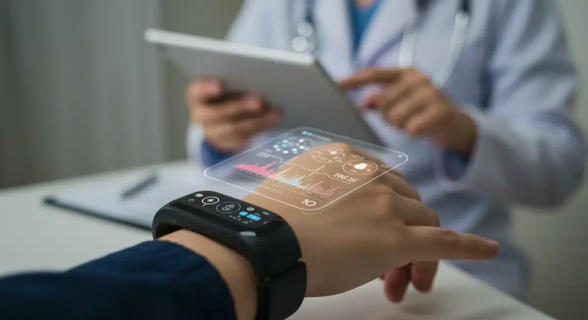 Patient using a wearable health device for remote monitoring.
