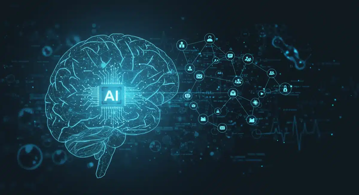 Interconnected nodes symbolizing ethical AI frameworks in medical technology