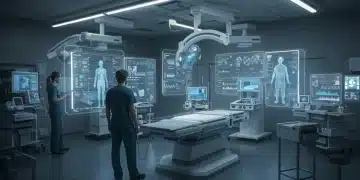 MedTech Benefits: Insider Strategies for 2026 Enrollment Futuristic MedTech facility with transparent data screens and medical devices