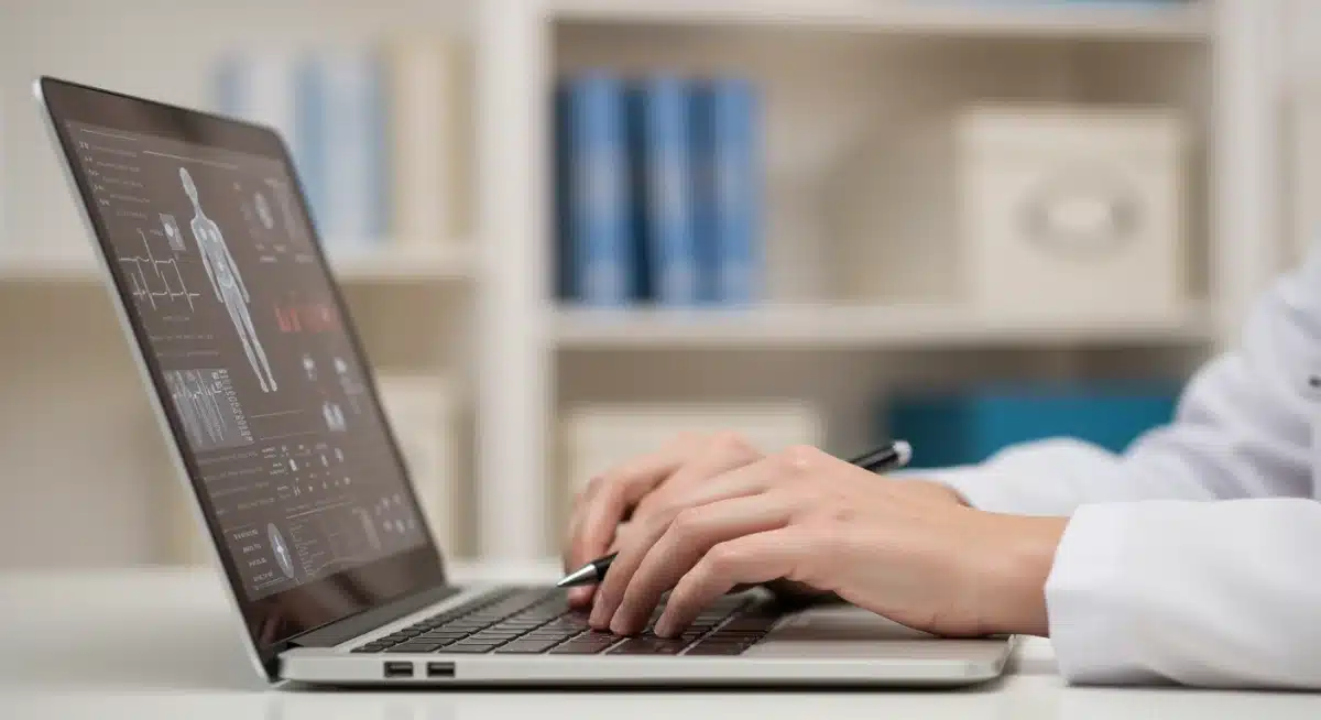 Healthcare professional using a laptop for health informatics