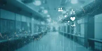 Digital stock chart with medical icons representing MedTech investment growth