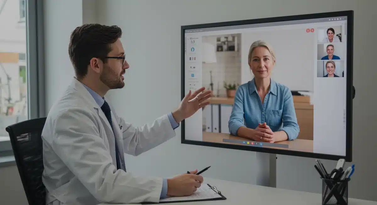 Doctor conducting virtual patient consultation via telemedicine