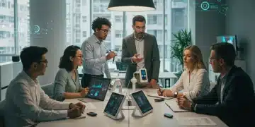 Professionals collaborating on MedTech benefits strategy in a modern office