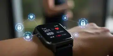 Smartwatch displaying health data with privacy overlay