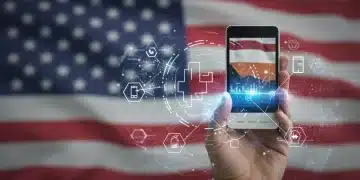 Digital health ecosystem with financial charts and US flag, representing 2026 tax implications for US businesses.