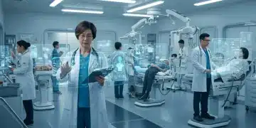 Doctors using advanced MedTech for patient care in a modern hospital setting.