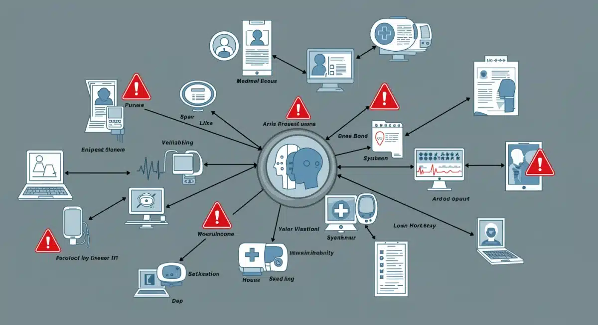 Interconnected medical devices and hospital network with vulnerability warnings.