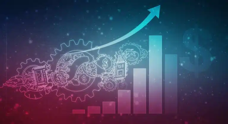 Illustration of medical technology innovation with financial growth symbols
