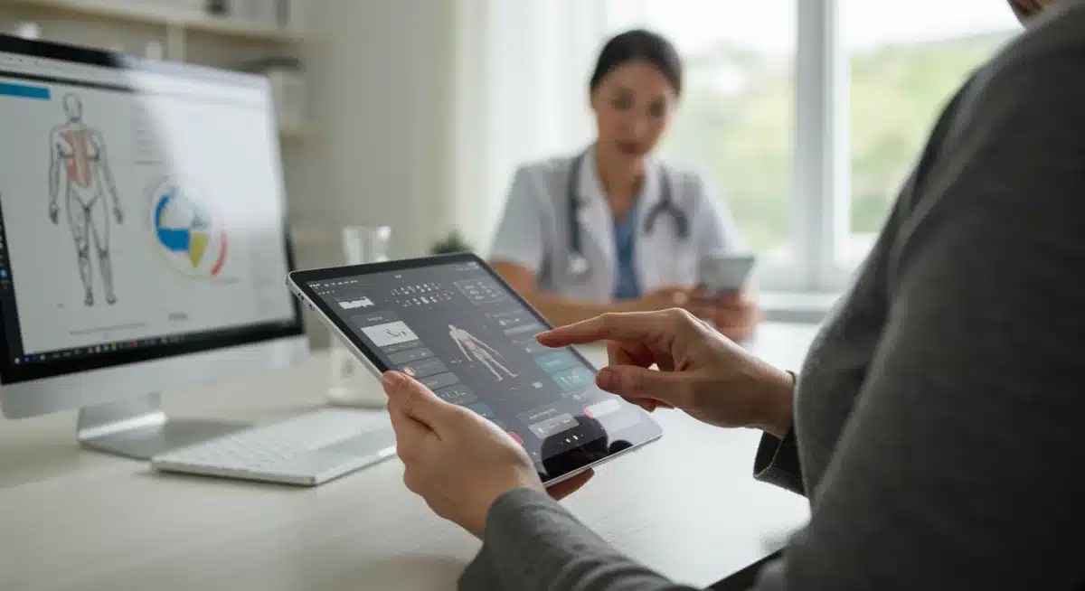 Patient using a digital health platform for remote monitoring with clinician oversight.