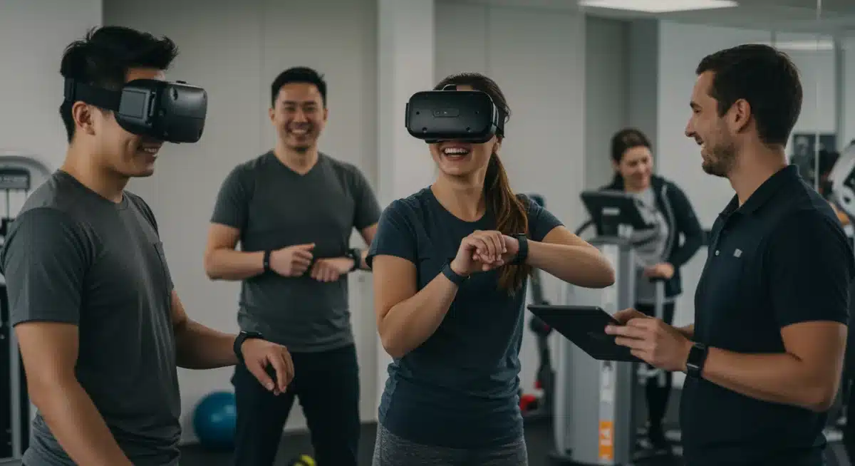 Employees engaging in a corporate wellness program with MedTech devices