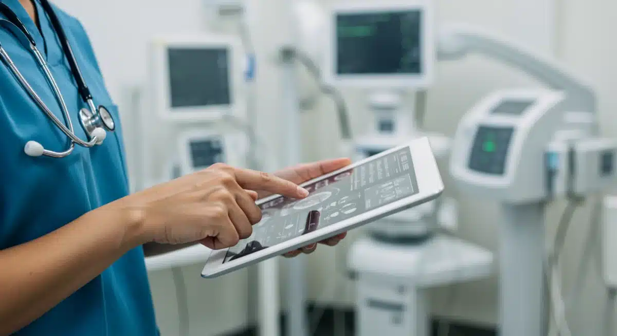 Doctor utilizing digital health records and modern medical technology