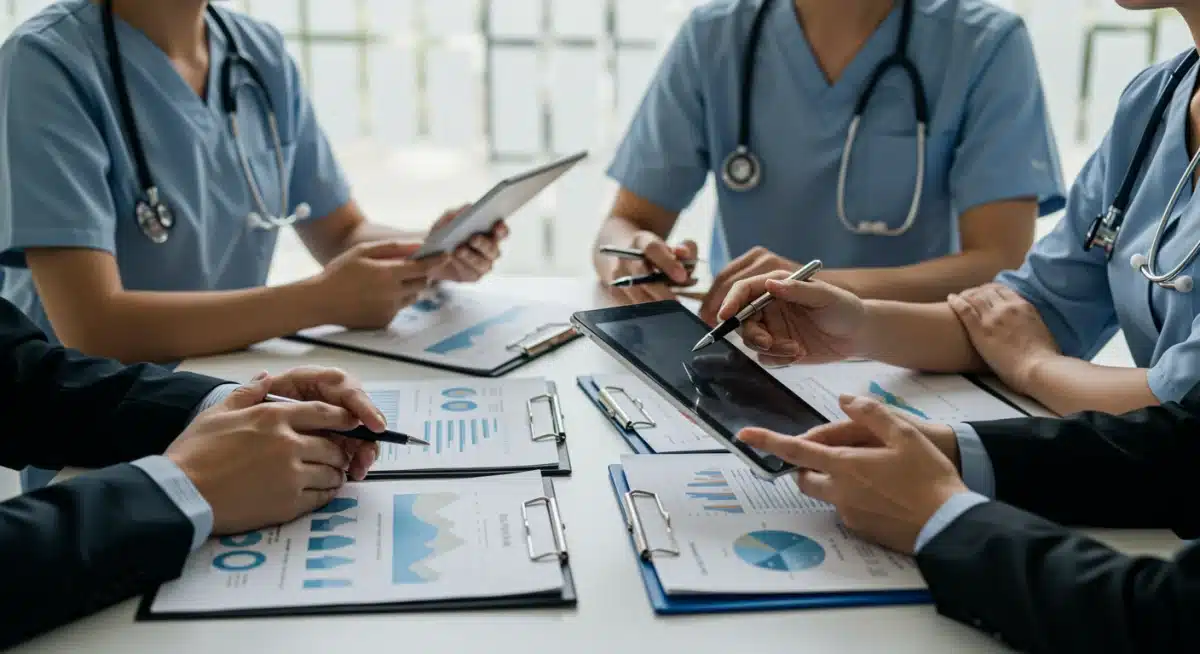 Investors and healthcare professionals discussing future MedTech investment strategies.