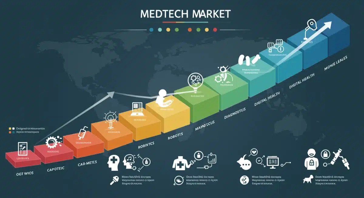 Infographic detailing growth across MedTech market segments: devices, diagnostics, digital health.