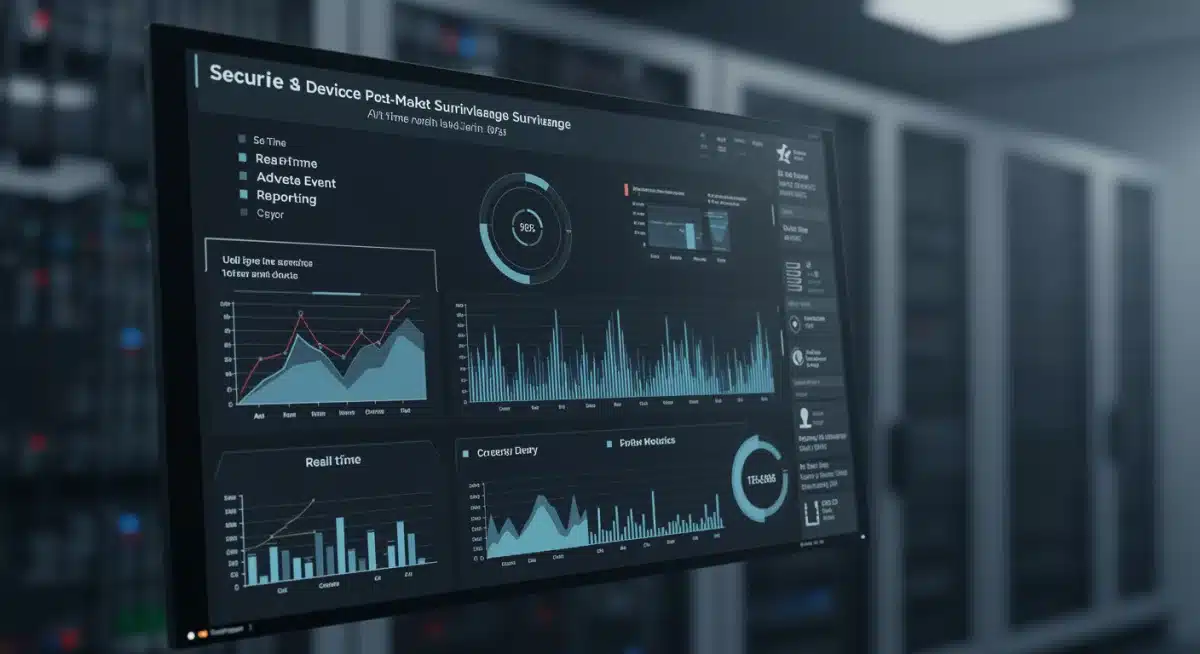 Digital dashboard showing medical device post-market surveillance and cybersecurity data