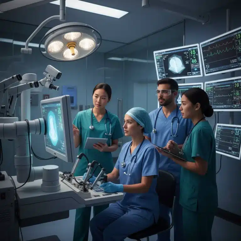Nurses operating advanced medical technology to improve patient care and increase earning potential.