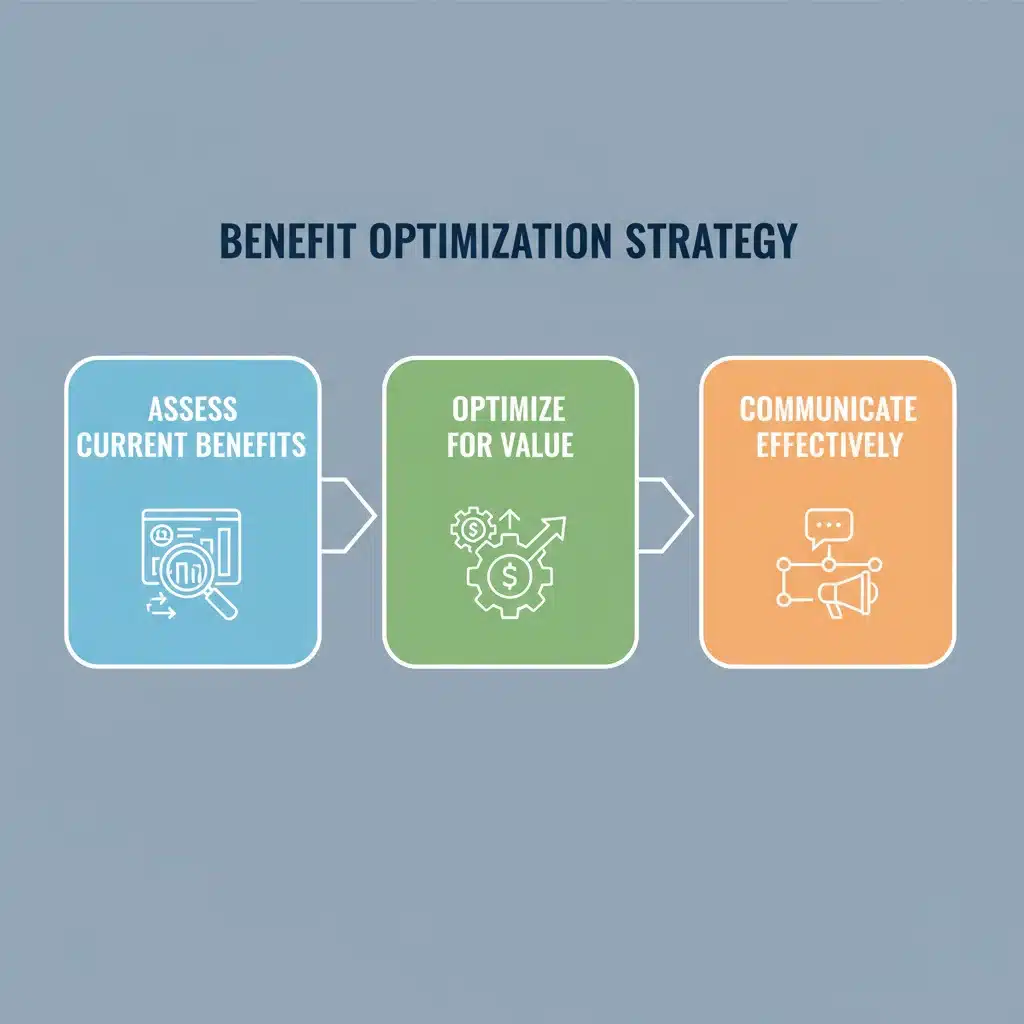Infographic depicting a 3-step process for optimizing employee benefits