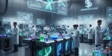 Scientists working with advanced gene sequencing equipment in a modern laboratory, symbolizing gene therapy research investment.