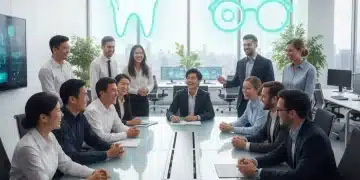 MedTech employees discussing 2026 dental and vision benefits in a modern office