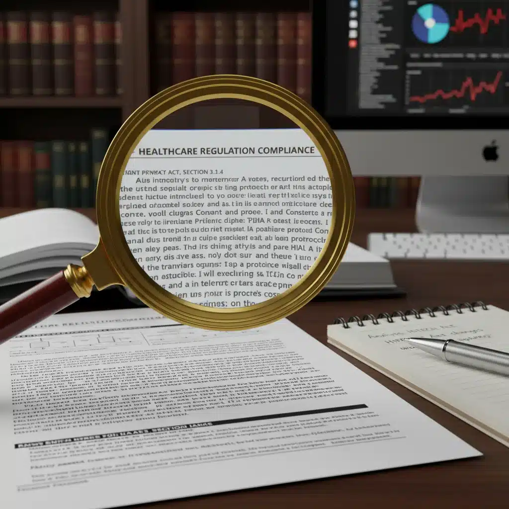 Magnifying glass over complex healthcare regulation documents