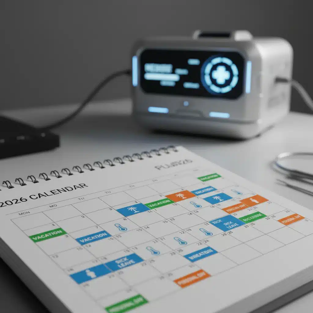 Calendar highlighting different types of paid time off for 2026 within a MedTech context.