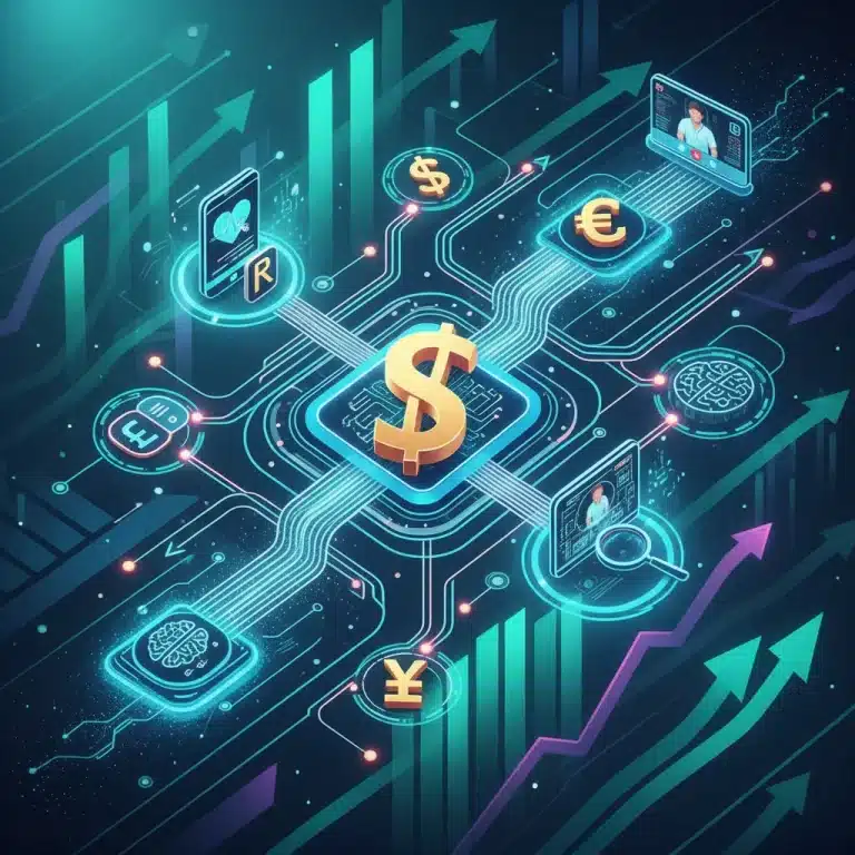 Digital health investment surge, illustrating financial growth and technological integration in healthcare.