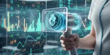 Futuristic medical device and financial graphs illustrating MedTech financing decisions for 2026