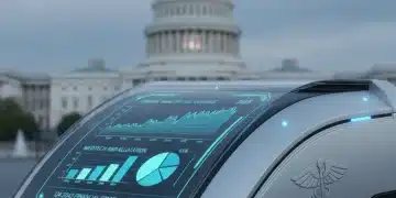 Futuristic medical device displaying tax data with US Capitol in background