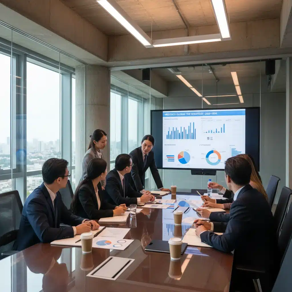 Business team discussing MedTech tax strategies in a modern conference room