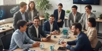 Diverse MedTech team collaborating, representing modern employee wellness