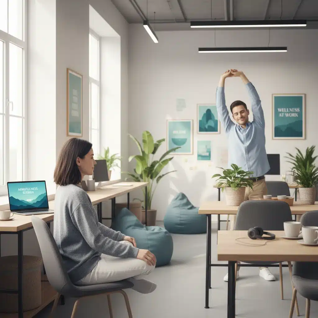 MedTech employees engaging in virtual mindfulness and stretching at work