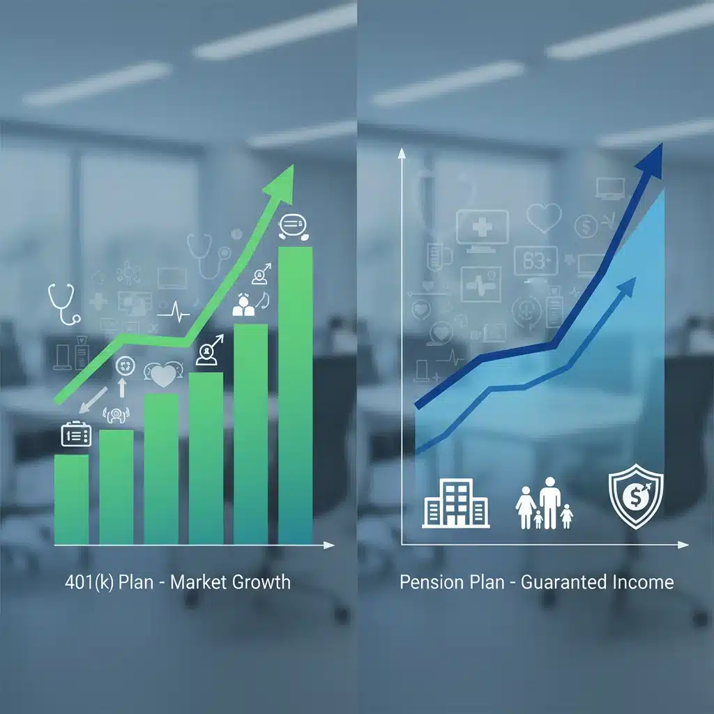 Comparison of 401k vs pension plan financial growth charts