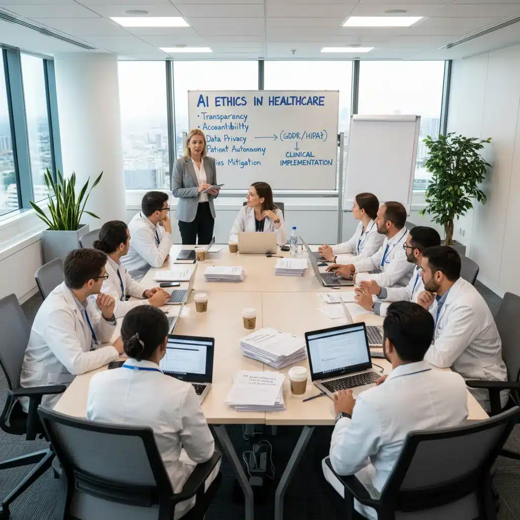 Medical professionals discussing AI ethics and data privacy workshop