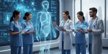 Medical staff learning AI applications in a futuristic healthcare setting, 2026