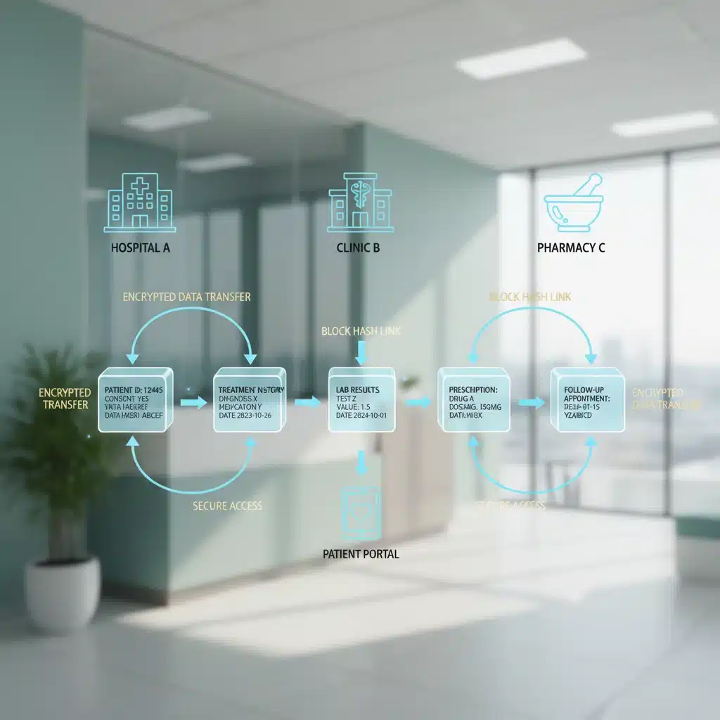 Decentralized patient data flow across healthcare providers via blockchain network