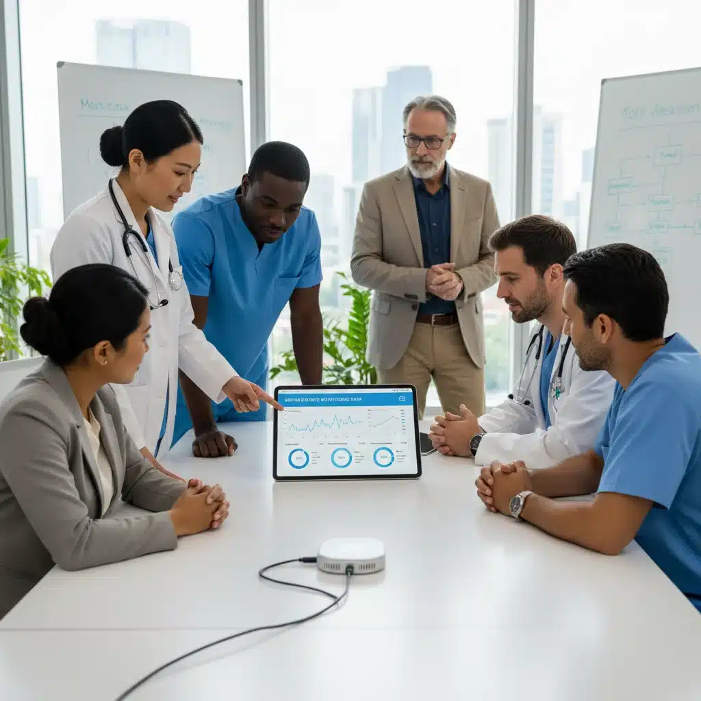 Healthcare professionals collaborating on digital patient data