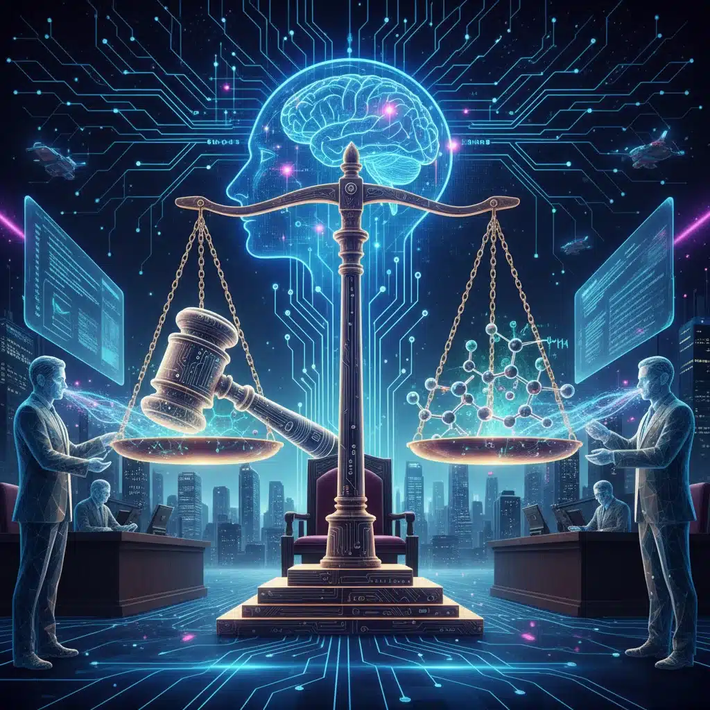 AI in drug discovery patent wars legal battle illustration