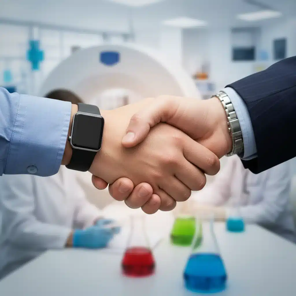 Successful handshake between MedTech startup founder and venture capitalist