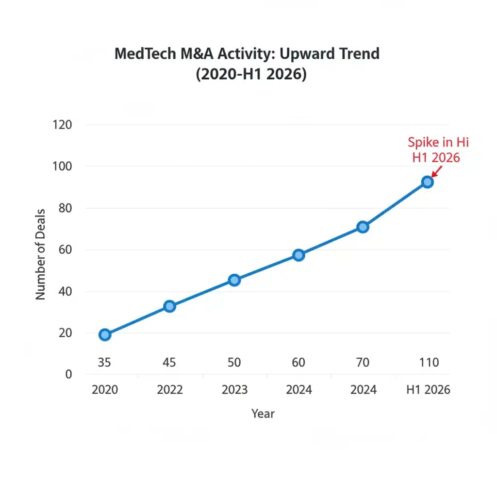 Chart illustrating the rising trend of MedTech merger and acquisition activity over time.