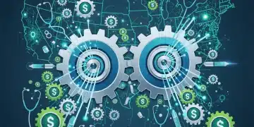 Illustration of merging gears and medical devices, symbolizing MedTech consolidation in the US market.