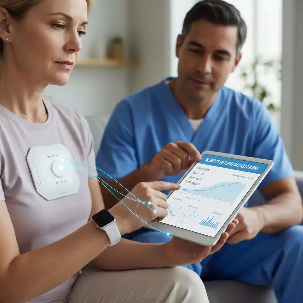 Patient utilizing remote monitoring device for telehealth services