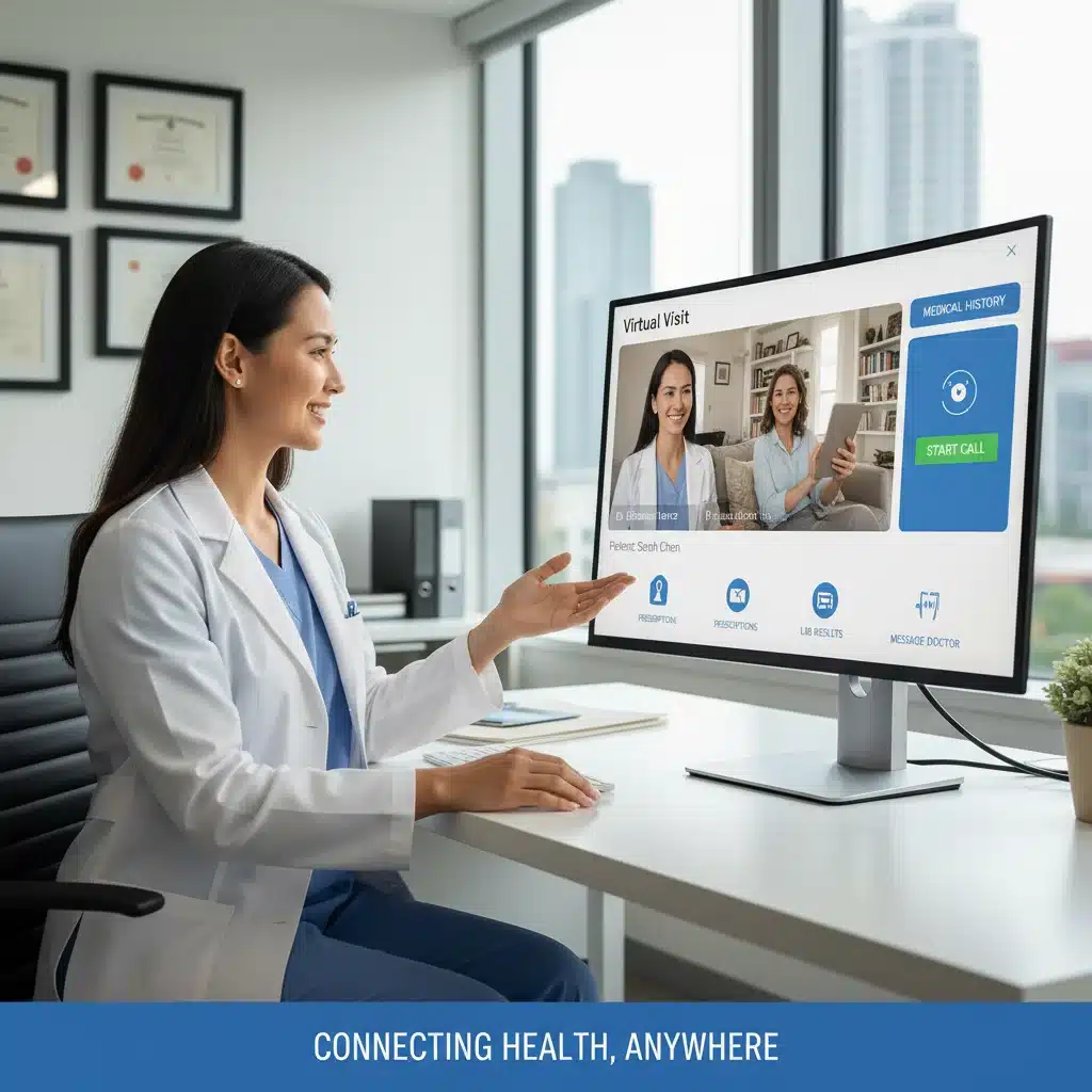 Doctor providing virtual care via telehealth platform to a patient