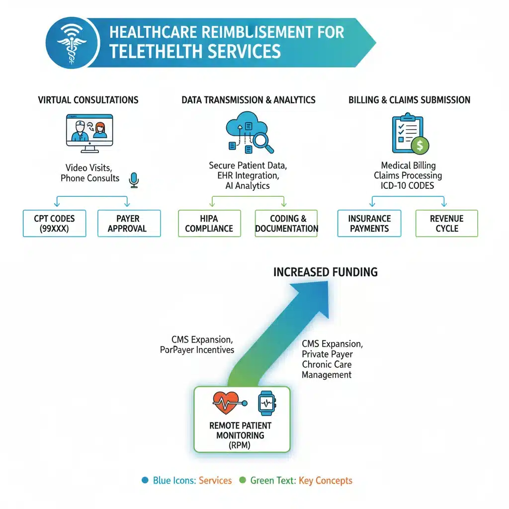 Infographic detailing financial aspects of telehealth reimbursement